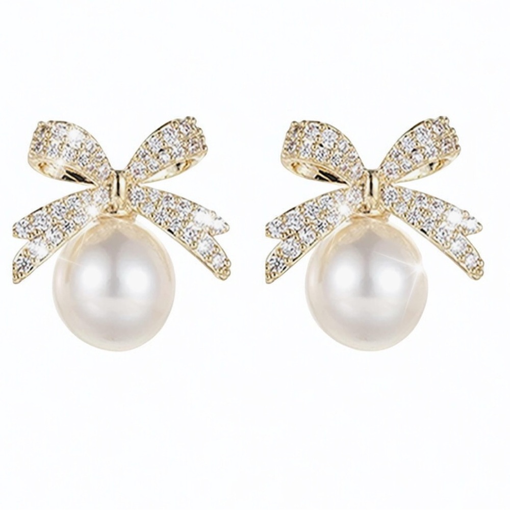 Chic Bow Earrings for Women Stocking Stuffers Pearl Bow Earrings jewelry NWT